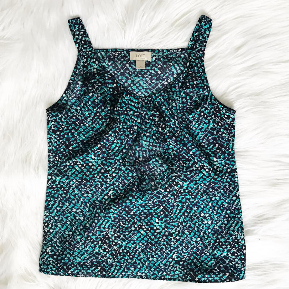 LOFT Geometric Print Ruffle Front Tank Top - Picture 2 of 6